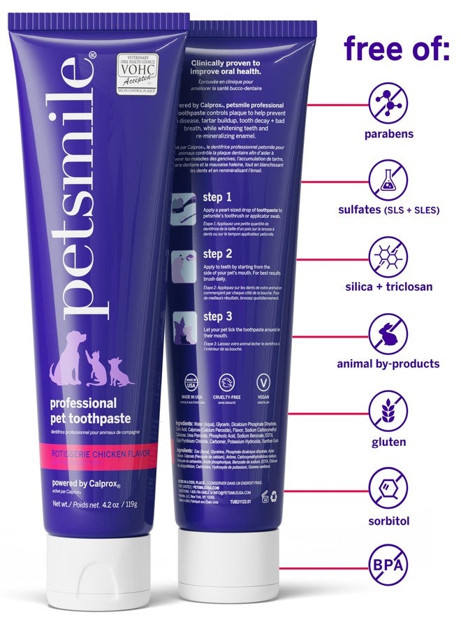 Petsmile Professional Pet Teeth Brushing Kit for Cats & Dogs - Only VOHC Accepted Toothpaste & Patented Toothbrush - Proven to Control Plaque & Tartar Calprox Formula (Rotisserie Chicken, 4.2 Oz) - Image 2